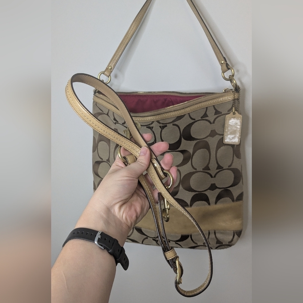 Coach Hallie Signature Canvas Large Shoulder Bag - Brown, tan, pink - Picture 11 of 11